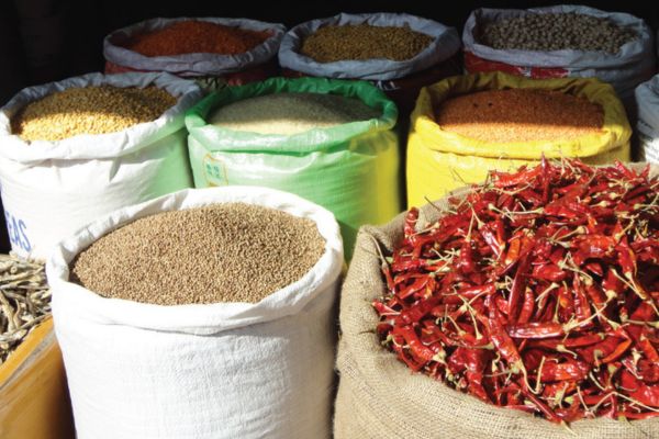 Saks of species in the Spice Market where travellers visit during their Colombo Walking Tour