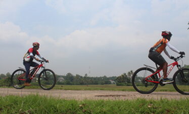 Experiencing cycling tour in the morning